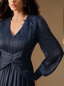 Anewsta Vestido largo con adornos florales elegantes, adecuado para citas, vacaciones, otoño/invierno