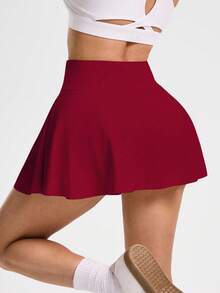 SHEIN Core Rhythm Váy nữ có túi, thích hợp cho cầu lông, quần vợt, yoga, thể dục, chạy bộ, marathon. Váy quần vợt màu đỏ, váy thể thao nữ, váy ngắn tập gym, quần vợt, váy khiêu vũ, bộ đồ tập luyện. - Màu Đỏ Sâu - Xem 2
