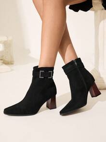CUCCOO CHICEST Women's Fashion Commuter Rhinestone Decor Chunky Heel Ankle Boots - Black - View 3