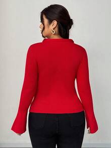 Elenzga Cardigan in maglia con scollo a V profondo, maniche a sbuffo, elegante e casual, arricciato, per donna, colore rosso, taglia oversize, adatto per l'inverno - Rosso - Visualizzare 3