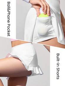 CourtClass 全新多功能运动风格跑步健身户外运动短裙和短裙 - 白色 - 查看 5