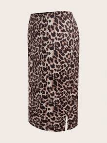 SHEIN LUNE Plus Size Women Elastic Waist Straight Casual Multi-Pack Midi Skirts, Summer Vacation Leopard Skirt & Black Skirts For Women Set 2 Piece Sets Woman Skirt - Multicolor - View 5