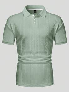 Manfinity Homme Plus Size Men's Casual Solid Color Textured Polo Shirt, Summer - Mint Green - View 5