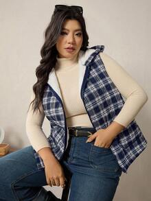 Zelara Plus Size Women Plaid Zip Front Pockets Hooded Casual Vest Coat, Winter Winter For Women Women's Winter Coat Chic Women's Coat Women's Winter Coat Chic Women's Coat Hic Autumn Winter Fall Plaid Zip Up Hooded For Women Female Country Look Going Out Tops Going Out Winter - Multicolor - View 4