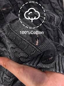 CosyJoli Women Plus Size Casual Washed Melange Cable Knit Short Sleeve Cardigan, Grey Button Up Ribbed Knit Top For Smart Casual Everyday, Fall/Winter - Black - View 6
