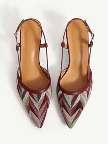 CUCCOO CHICEST صنادل كعب قطة للنساء بتصميم هندسي ملون بأصبع قدم مدبب، أنيقة بطراز بوهيمي مريحة بنعل منزلق، أحذية فستان عتيقة متعددة الاستخدامات، لون بني - عنابي اللون - مشاهدة 8