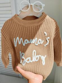 SHEIN Weich, bequem & hautfreundlich, vielseitig einsetzbar, täglicher, süßer Grafik-Buchstaben-Muster Rundhals Grün Langarm Pullover Sweatshirt für Baby Jungen, Baby Mädchen, Kleinkind geeignet für Innen, Außen, Alltag, Sport, Spiel, Party, Fotoshooting, Urlaub, alle Jahreszeiten