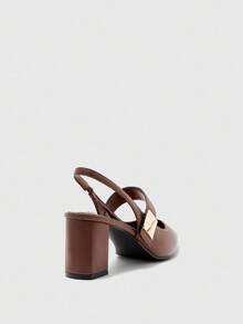 CUCCOO BIZCHIC Sandalias de tacón grueso con punta puntiaguda, hebilla cuadrada, cómodas y de moda para el uso diario - Café integral - Ver 8