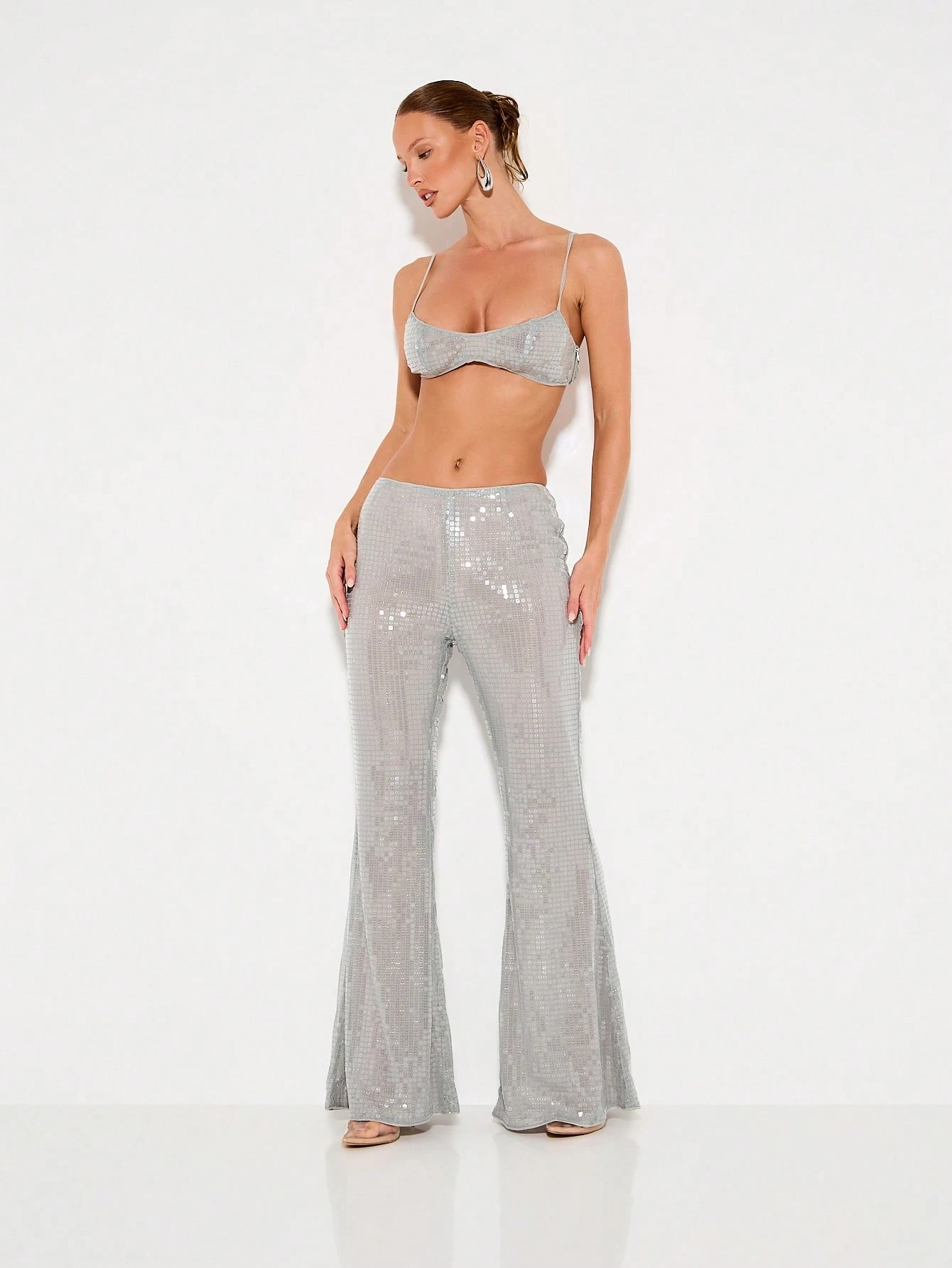 KIZN Pantalones palazzo acampanados con lentejuelas