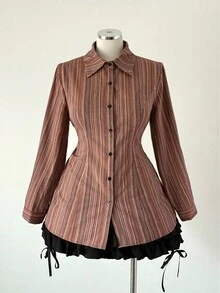 Sunspun Chic Striped Slim Fit Casual Long Sleeve Shirt - Brown - View 5