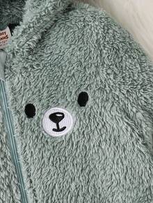 Cozy Pixies 男婴卡通兔耳连帽加厚羊毛连体衣 - 薄荷綠 - 查看 5