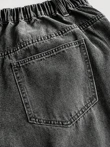 SHEIN Tall CURVE 大码女式休闲基本款蓝色牛仔宽松裤 - 黑色 - 查看 4
