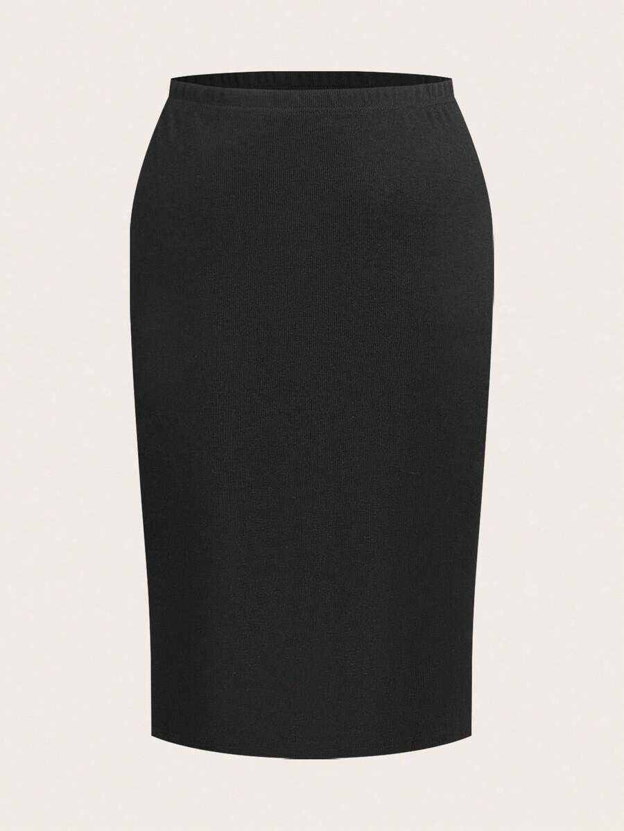 SHEIN LUNE Plus Size Women Elastic Waist Straight Casual Multi-Pack Midi Skirts, Summer Vacation Leopard Skirt & Black Skirts For Women Set 2 Piece Sets Woman Skirt - Multicolor - View 1
