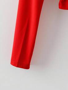 SHEIN LUNE Autumn And Winter Red Red Long-Sleeved Top, Christmas Halloween Elegant Versatile T-Shirt - Red - View 3