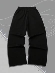 ROMWE MEN Black Jack X ROMWE Men Cartoon Figure Graphic Rhinestone Print Straight Leg Sweatpants - Black - View 2