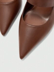 CUCCOO BIZCHIC Sandalias de tacón grueso con punta puntiaguda, hebilla cuadrada, cómodas y de moda para el uso diario - Café integral - Ver 7