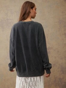 WESTFADE Áo nỉ cotton pha trộn cổ tròn tay dài in họa tiết cao bồi French Terry giặt Cool It cỡ lớn mùa thu, mùa thu, mùa đông, phong cách Boho, trang phục miền Tây dành cho nữ, thường ngày, dễ thương, hòa nhạc đồng quê - màu đen - Xem 2