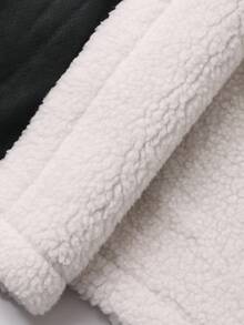 Dazy Plus 大码女式休闲宽松PU拼接仿羊羔绒领街头机车夹克，秋冬保暖内衬皮夹克女式外套 - 黑色 - 查看 8