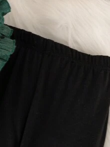 Elladie kids Young Girl Casual Heart Print Patchwork Ruffle Trim Long Sleeve T-Shirt And Leggings Set Fall Winter - Dark Green - View 7