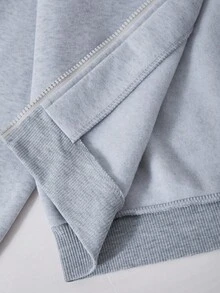 Sparklyn 两件套少女休闲立领舒适保暖拉链外套和阔腿裤套装，秋冬季 - 灰色 - 查看 5