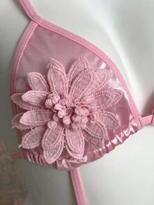 Body de mujer romántico de estilo campestre con flores 3D de satén en color rosa - Rosa - Ver 4