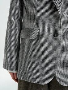 INAWLY Jaqueta de lã pied-de-poule feminina, nova, casual nórdica, preta e branca, outono/inverno - Preto e Branco - Ver 3