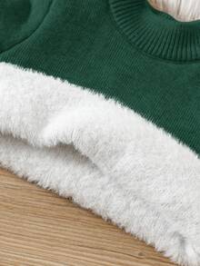 SHEIN Babyboy/Babygirl Khaki Casual Minimalist Turtleneck Sweater, Autumn/Winter Fall - Dark Green - View 4