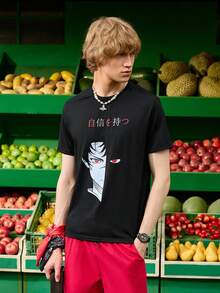 Manfinity Joysei Men's Summer Anime Character Printed Round Neck Short Sleeve Casual T-Shirt And Drawstring Waist Shorts Set, Friends, Urban, - Multicolor - View 3