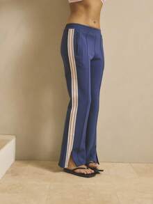 Aralina Pantalones acampanados con detalles de rayas laterales, bolsillo con cremallera frontal y pliegues, para uso deportivo, gimnasio, aeropuerto, otoño/invierno, de peso pesado - Azul Marino - Ver 5