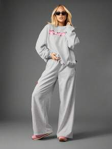 Missguided x Playboy 直筒泡泡袖印花慢跑裤，侧面饰有星星图案，带来休闲舒适的穿着体验 - 淺灰色 - 查看 3