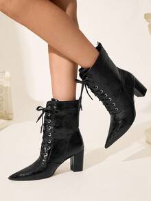 CUCCOO CHICEST Women's Fashionable Pointed Toe Solid Color Sexy Ankle Boots - Black - View 7