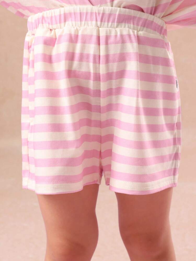 Striped Pajama Set With Breakfast Food Print Design