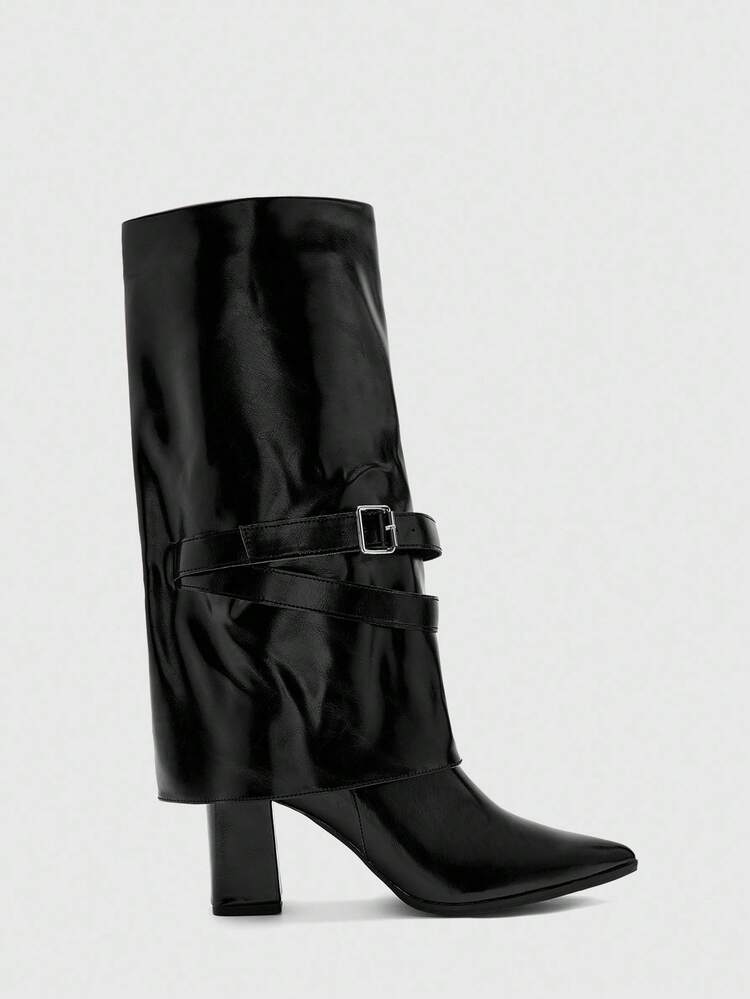 CUCCOO BIZCHIC High Shaft Pointed Toe Chunky Heel Side Zipper European And American Fashion Women Boots