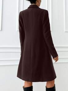 EURMUSE Lapel Neck Double Breasted Woolen Overcoat - Chocolate Brown - View 2
