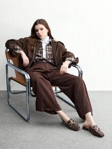 CUCCOO BIZCHIC Sepatu hak tinggi wanita minimalis modis dengan ujung persegi dan hiasan rantai logam, cocok untuk liburan, perjalanan, dan gaya retro untuk Natal dan Musim Semi. - Coffee Brown - View 10