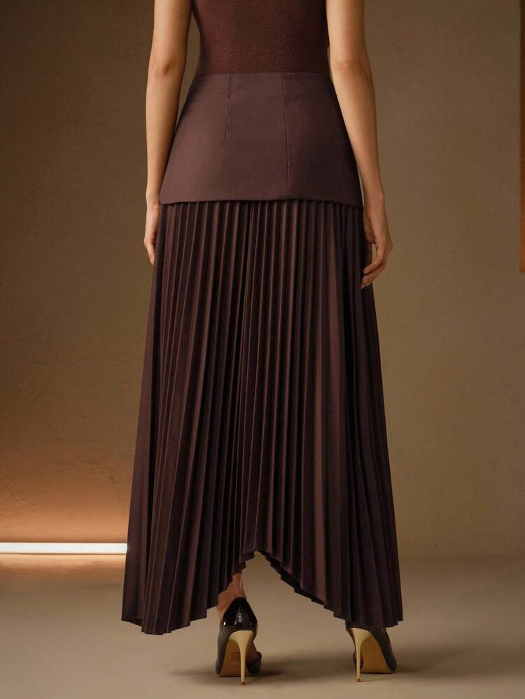 Women's New Urban Chic Professional Commuter Versatile Asymmetrical Pleated High Waist Straight Long Skirt For Tall Women