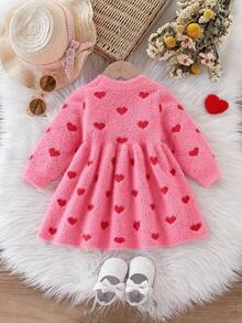 SHEIN Infant/Baby Girl Pink Heart Knitted Sweater Dress, Casual Cute Thick Fleece Dress For Baby Girls, Suitable For 0-3 Years Old, Winter Fall Winter Christmas Halloween Toddler Cardigan Sweater Autumn Fall Jumpers Sweaters Tops Dress Dresses Christmas Jumper Cozy Pixies Prepcrw Christmas Outfit Halloween  New Born Toddler  Fall Winter Dress Halloween  Romper Stuff Halloween Jumper Jumper Cardigans Shirts White Cardigan Clean Downtown Off The Shoulder Sweater Outfit Sets Pink Sweater Jacket Cute Fall Outfits Outfits Top Maija Christmas Dress  Toddler Fall Dark Purple Skirt Christmas Sweater  Fall Sweaters Unisex White Sweater Vest Skirt Sets