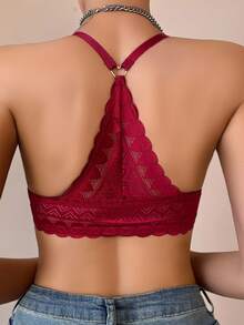SHEIN Elacene Women Lace Front Closure Bra, Lift And Support - Red - View 2