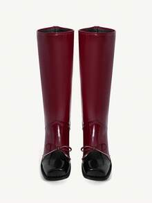 CUCCOO CHICEST Giày bốt cao cổ đính nơ phong cách Châu Âu & Mỹ dành cho nữ - Màu Đỏ Sâu - Xem 8