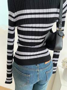 SHEIN Casual Striped Oversized Slouchy Pullover Sweater For Teen Girl Versatile For Students Fall Winter - Black - View 3