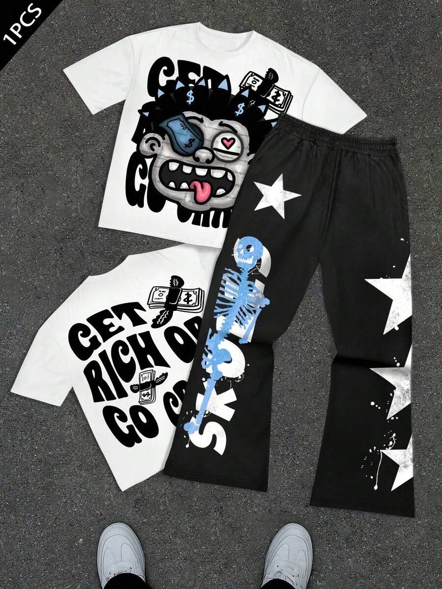 SHEIN Bolty 2pcs/Set Tween Boy Casual Minimalist Autumn New Y2K Hip Hop Style Letter Print Sports Top And Flare Pants Set, Suitable For Summer - Multicolor - View 1