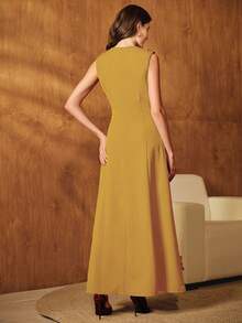 Anewsta Vestido ajustado de mujer elegante con bordado y calado - Mostaza Amarilla - Ver 6