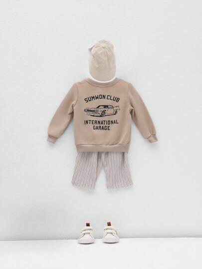 SUMWON 男宝宝经典汽车图案国际车库套装长袖运动衫条纹短裤秋冬休闲装