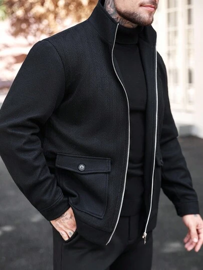 Manfinity CasualCool Loose Fit Men's Plaid Pattern Overcoat With Flap Pockets And Drop Shoulders, Going Out Casual Color Block Overcoat, Fall