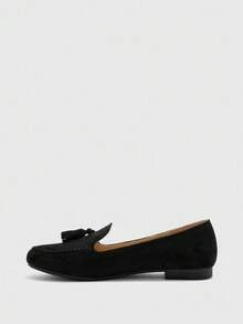 CUCCOO BIZCHIC Mocasines de ante negro con flecos, puntera redonda, suela blanda y cómoda, estilo retro, para mujer. Zapatos casuales para conducir y uso diario - Negro - Ver 8
