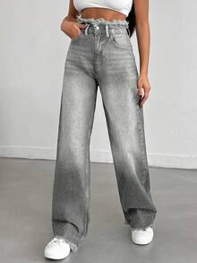 EURMUSE HIGH WAIST STRAIGHT VINTAGE BLUE JEAN - Grey - View 4