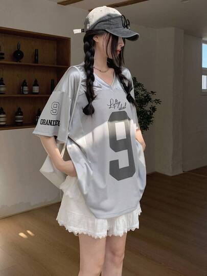 DAZY 女士 V 领短袖休闲运动 T 恤夏季