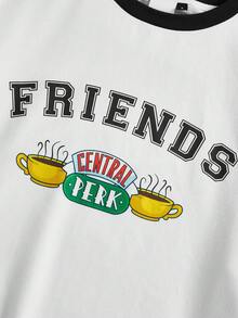 FRIENDS X SHEIN Áo thun trễ vai thường ngày dành cho nữ có in chữ và cúp - trắng - Xem 4