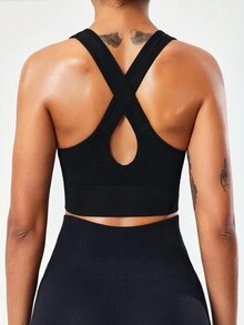 Slayform 女士无缝宽肩带套头运动文胸 - 黑色 - 查看 2