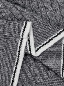 Skyraze Women's Contrast Color Splice Collar Cable Knit Long Sleeve Sweater In Fall/Winter - Grey - View 5